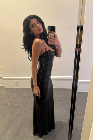 Sequin Lace Corset Long Dress – Spaghetti Strap Evening Gown