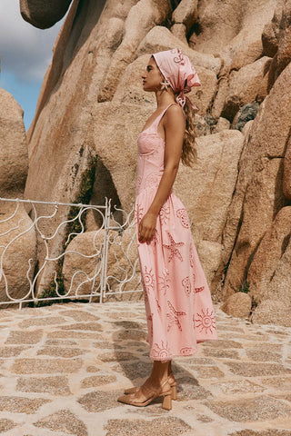 Coastal Bloom Embroidered Cutout Long Dress