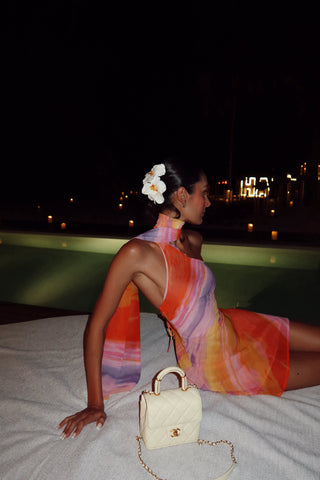 Marble Print One Shoulder Backless Chiffon Mini Dress