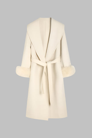 Luxury Double-Sided Wool Long Coat with Detachable Fur Sleeves