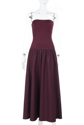 Strapless Long Dress with Fitted Bodice and Flared Skirt.