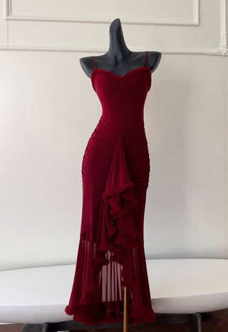 Elegant Sleeveless Long Mesh Dress with Ruffled Details