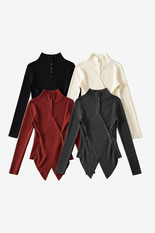 High-Neck Asymmetric Ribbed Top