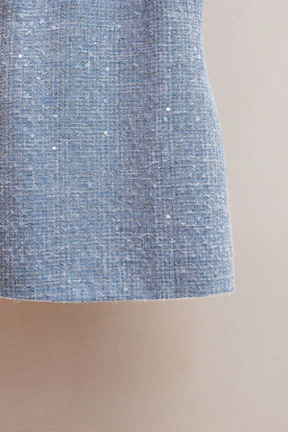 Sleeveless Tweed Sequin Mini Dress with Embellished Neckline