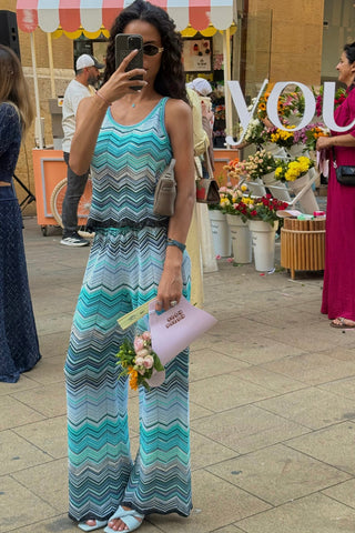 Chevron Knit Sleeveless Top & Wide-Leg Pants Set