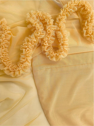 Elegant Sleeveless Long Mesh Dress with Ruffled Details