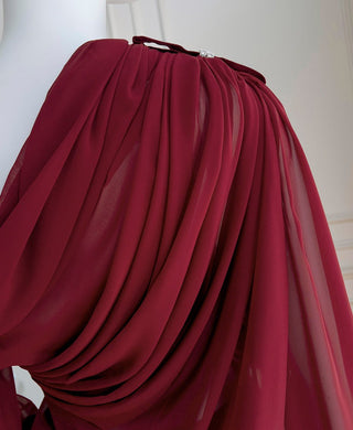 Elegant Long-Sleeve Oblique Shoulder Sheer Top and Skort Set