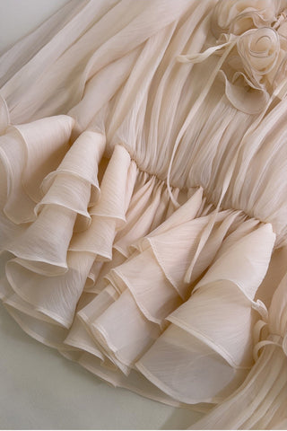 Rosette Ruffle Long Sleeve Layered Chiffon Mini Dress