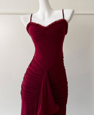 Elegant Sleeveless Long Mesh Dress with Ruffled Details