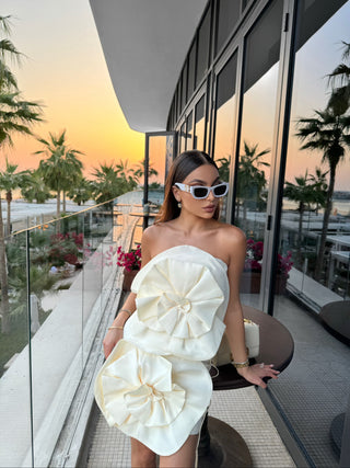 Luna Strapless Satin Flower Mini Dress