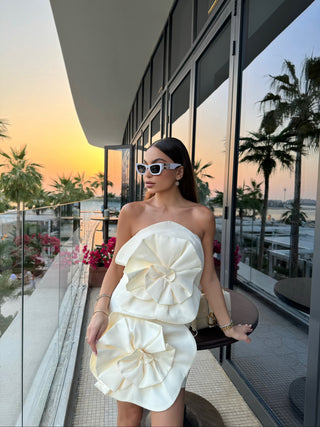 Luna Strapless Satin Flower Mini Dress