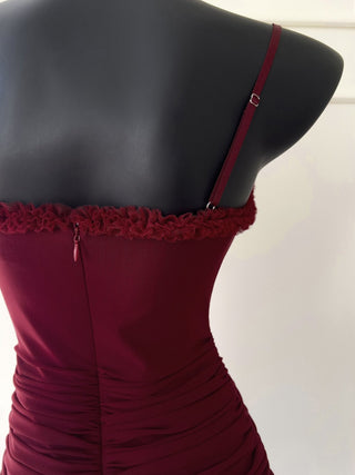 Elegant Sleeveless Long Mesh Dress with Ruffled Details