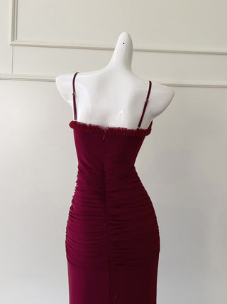 Elegant Sleeveless Long Mesh Dress with Ruffled Details