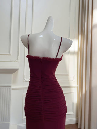 Elegant Sleeveless Long Mesh Dress with Ruffled Details