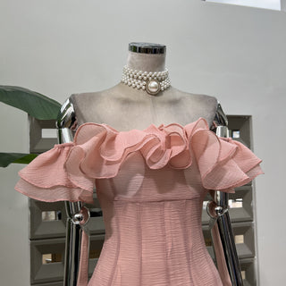 Off-Shoulder Mini Dress with Ruffle Trim and Flared Skirt