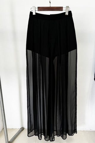 Sheer Wide-Leg Layered Pants