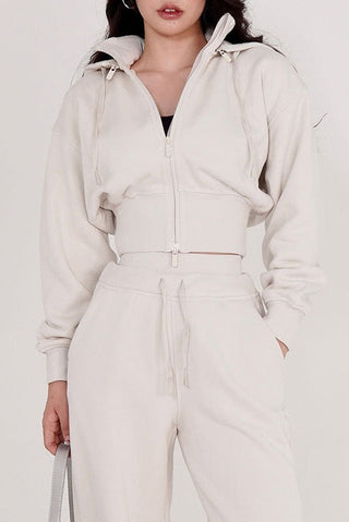 Two-Piece Sport Set with Cropped Zip Hoodie and High-Waisted Joggers
