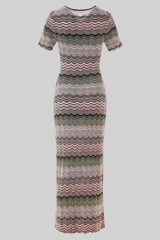 Wave Knit Short Sleeve Bodycon Midi Dress