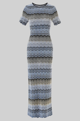 Wave Knit Short Sleeve Bodycon Midi Dress