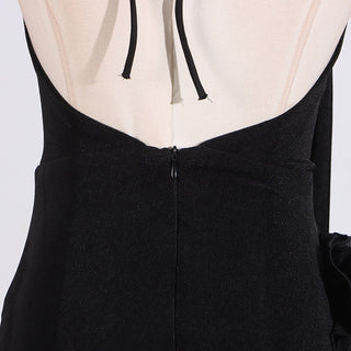 Long Sleeveless Halter Neck Dress with Rosette Detail in Stretch Fabric