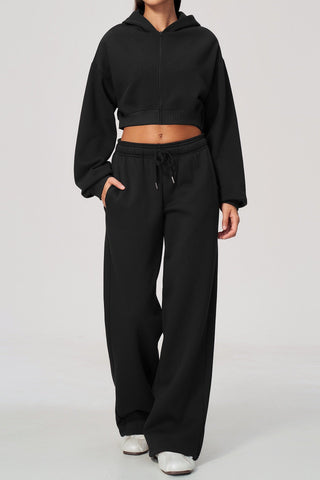 Cropped Zip-Up Hoodie & Wide-Leg Sweatpants Set