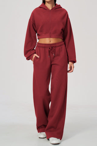 Cropped Zip-Up Hoodie & Wide-Leg Sweatpants Set