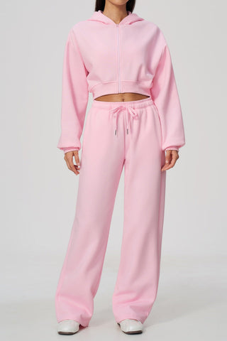 Cropped Zip-Up Hoodie & Wide-Leg Sweatpants Set