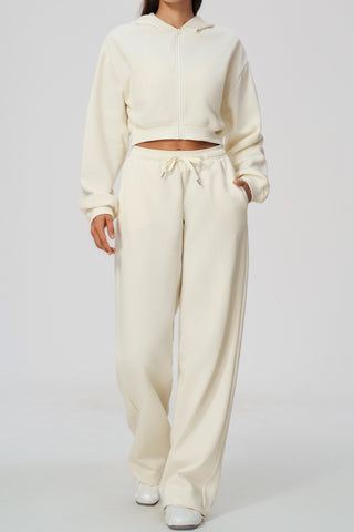 Cropped Zip-Up Hoodie & Wide-Leg Sweatpants Set