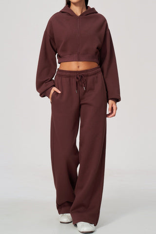 Cropped Zip-Up Hoodie & Wide-Leg Sweatpants Set