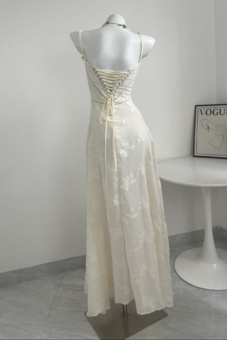 Backless Tie Back Elegance White Long Dress