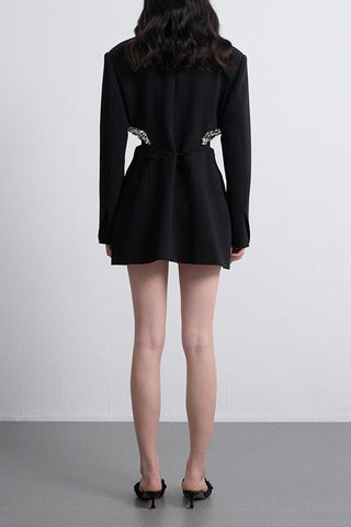 Black Cut-Out Blazer Dress with Crystal Embellished Waist