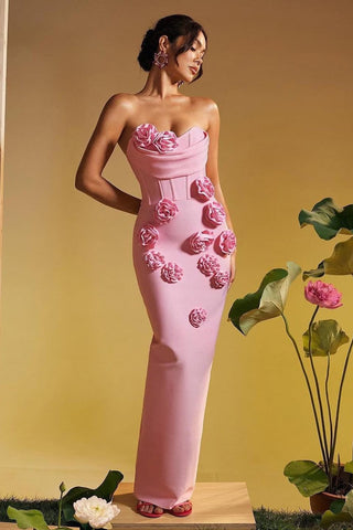 Sienna Strapless Elegant Flower Bandage Long Dress