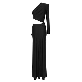 Elegant Motion Long Sleeve One Shoulder Long Dress