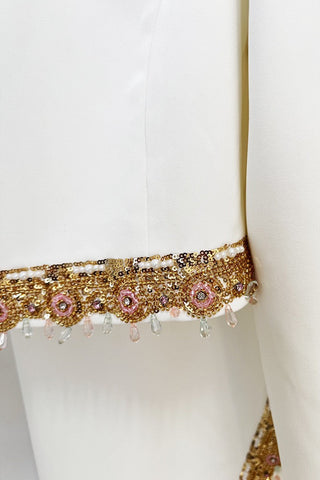 High-Neck Embellished Two-Piece Bridal Set with Long Sleeve Crop Top and Slit Maxi Skirt