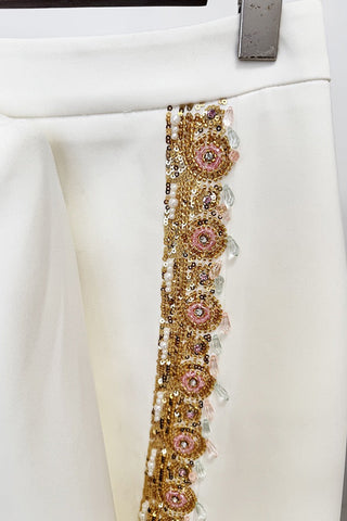 High-Neck Embellished Two-Piece Bridal Set with Long Sleeve Crop Top and Slit Maxi Skirt