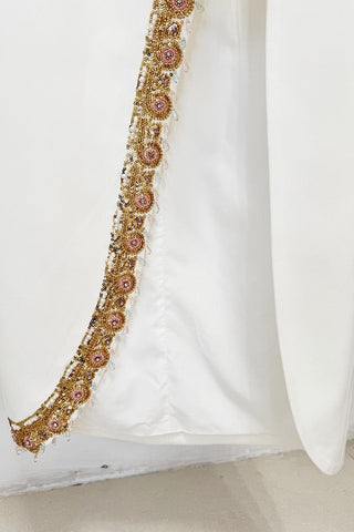 High-Neck Embellished Two-Piece Bridal Set with Long Sleeve Crop Top and Slit Maxi Skirt