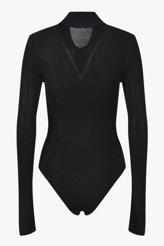 Long Sleeve Ribbed Knit Bodysuit with Collar & Button Front