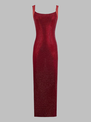 Sleeveless Rhinestone Mesh Bodycon long Dress with Open Back