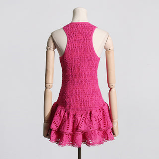 Ruffled Embroidered Sleeveless Mini Dress