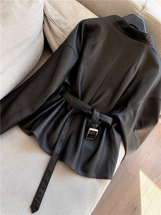 Short Faux Leather Jacket With Belt