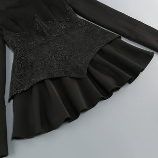 Black Long Sleeve Corset-Style Mini Dress