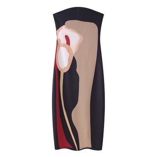 Green Print Strapless Long Dress