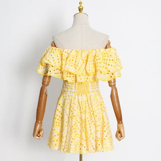 Breezy Off Shoulder Embroidered Mini Dress