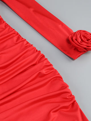 Elegant One-OffShoulder Long Sleeves- Tall Dress with Floral Detailing