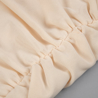 Chic Sheer Ruched Two-Piece Set - Elegant Long Sleeve Top & Flared Pants Combo