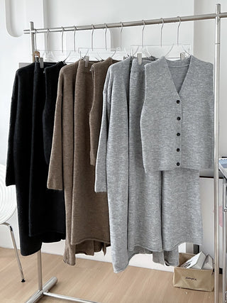 3-Piece Cozy Knitted Lounge Set - Long Cardigan, Vest, and High-Waist Pants