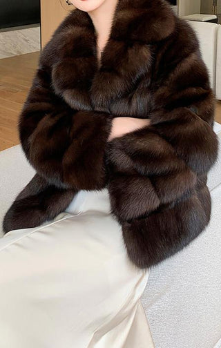 Luxury Dark Brown Faux Fur Coat - Short (65 cm)