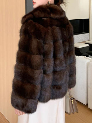 Luxury Dark Brown Faux Fur Coat - Short (65 cm)