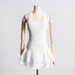 Ruffled Embroidered Sleeveless Mini Dress