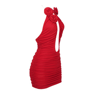 Amelia Rose Backless Flower Bandage Mesh Mini Dress